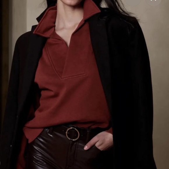 Banana Republic Factory Tops - Banana Republic Dark Spice Rum  Rustic Fleece Polo Sweatshirt Size S